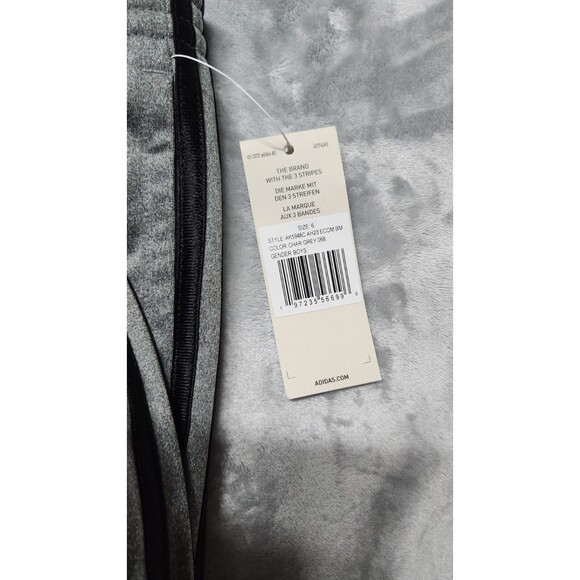 Adidas Size 6 Kids Essentials 3-Stripes Open Hem Fleece Pants Grey NWT - Picture 4 of 8